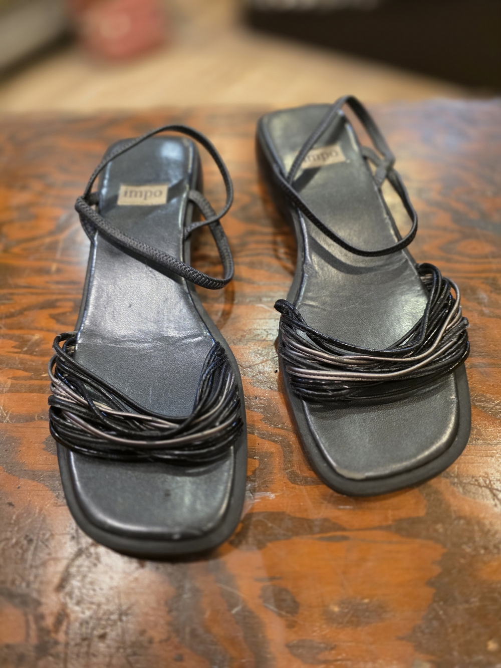 Impo Black Strappy Square-Toe Sandals